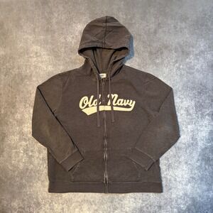 Old Navy Womens XL Full Zip Hoodie Gray Graphic Logo Spell Out Sweatshirt